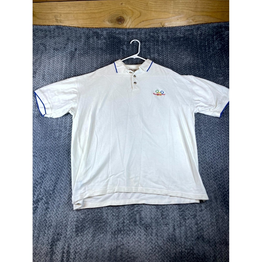Vintage 90s Walt Disney World Polo Shirt Mens XL White Cotton Golf Tennis Sport